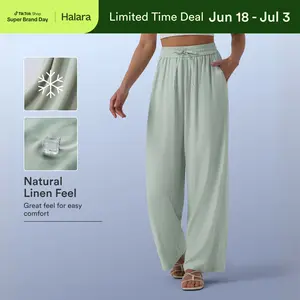 【Creator’s Pick】Halara High Waisted Drawstring Wide Leg Casual Linen-Blend Pants with Pockets