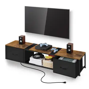 Floating TV Stand, Modern Wall Mounted TV Console Shelf Cabinet with Drawers, Entertainment Center for Under TV Storage, Wall Mount Floating Media Console, for Living Room, Bedroom, Guest Room
