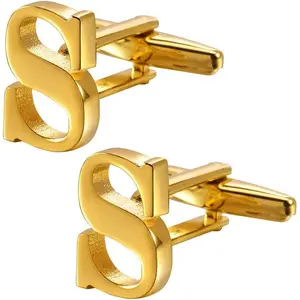 Initial Cufflink for Men Classic 18k Gold Silver Black Letter Alphabet Monogram Cuff Links for Wedding Business Party
