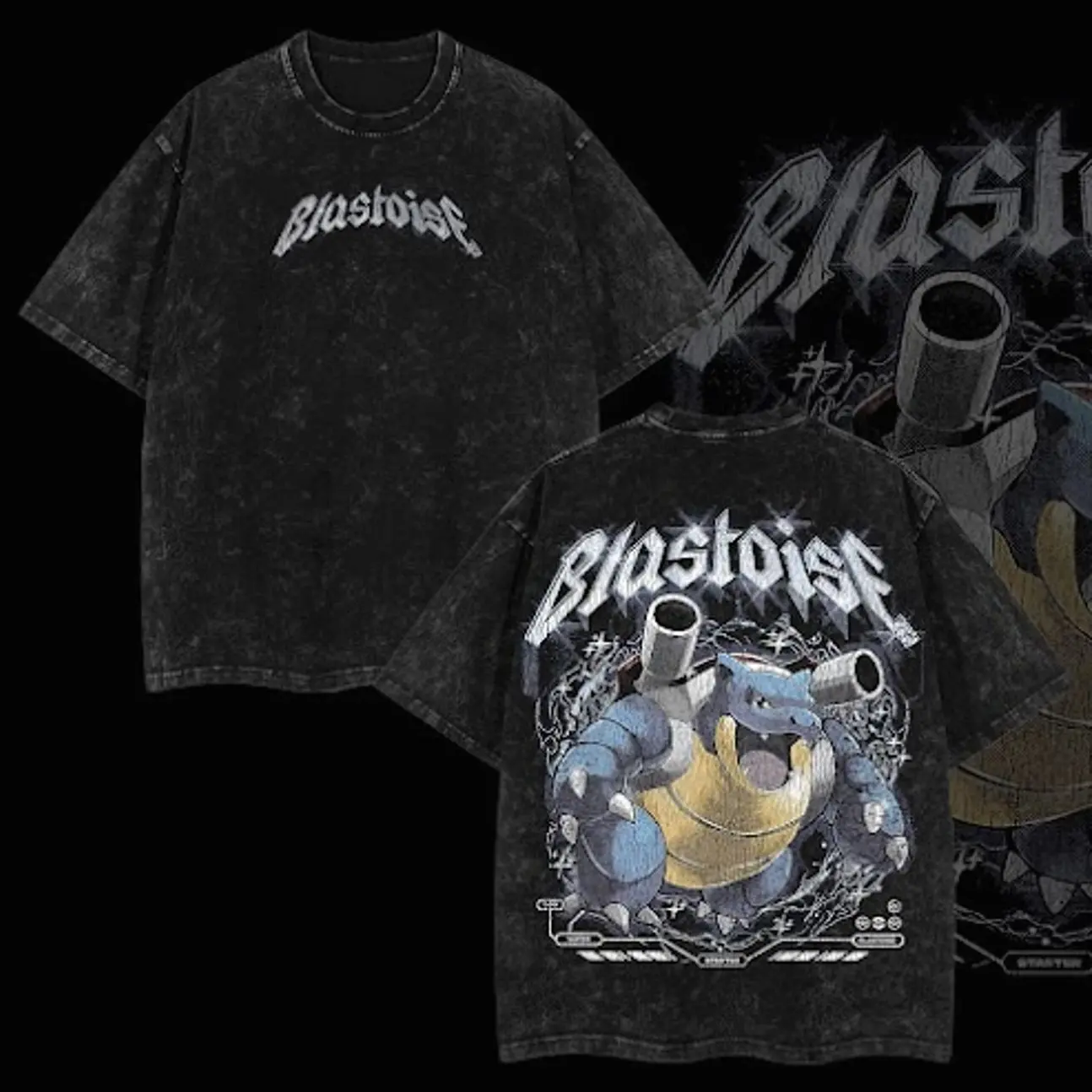"Blastoise" Vintage Unisex Oversize Anime Manga Acid Washed Heavyweight Cotton T-shirt, graphic tee,anime lover , outfits men 6EQ