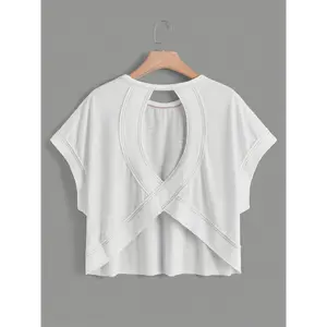 2026 Women's Solid Color Crop Top Tee, Trendy Cutout Crew Neck Batwing Sleeve Casual Cropped T-Shirt, Fashion Streetwear for Spring & Summer #CropTop #CropTee #BatwingSleeve #StreetStyleTop #SpringSummerFashion #TrendyWomenTee