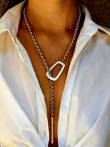 Women's Vintage Bohemian Style Long Pendant Necklace, Silver Color Copper Chain, Adjustable Clasp Design, Star Shape,Daily Wear Metal Chain, All Seasons Accessory,No Waste Cap Necklace