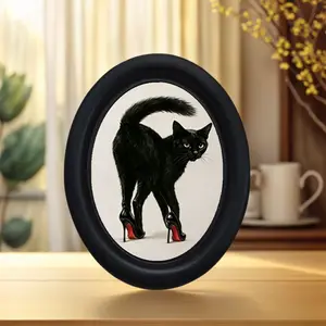 Vintage Art Style Cat in High Heels Wall Decor, Decorative Artwork, Halloween Christmas Thanksgiving Home Office Decoration, Perfect Room Decor Item