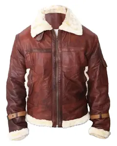 MotorCycleJackets B3 Bomber Aviator Shearling Maroon Men's Leather Jacket