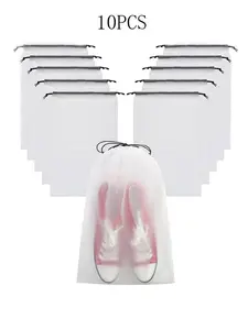 Clear Travel Organizers Storage Bag (10pcs), Drawstring Shoes Organizers, Unisex Travel Clothes Storage Bag, Shoes Storage Organizer for Travel, Outing, Daily Use, Shoe Bags