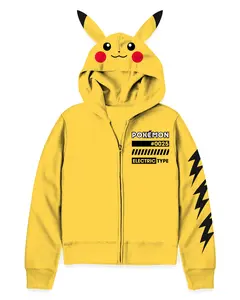 Pokemon Zip Up Hoodie Boy's Pikachu Electric Type 3D Ears Sweatshirt
