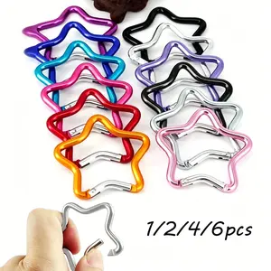 Multicolor Star Shaped Hook Spring Clip Keychain, Star Carabiner, Outdoor Camping Accessories, DIY Aluminum Alloy Backpack Pendant Keyring