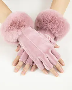 Women's Luxurious Soft and Fuzzy Fingerless Gloves with Faux Fur Cuffs