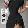 New Plain Short Sleeve Dress with Tie Waist, Stylish Yoga Tennis Dress for Women, Trendy Sporty Dress for Active Lifestyle, Workout Exercise Dress