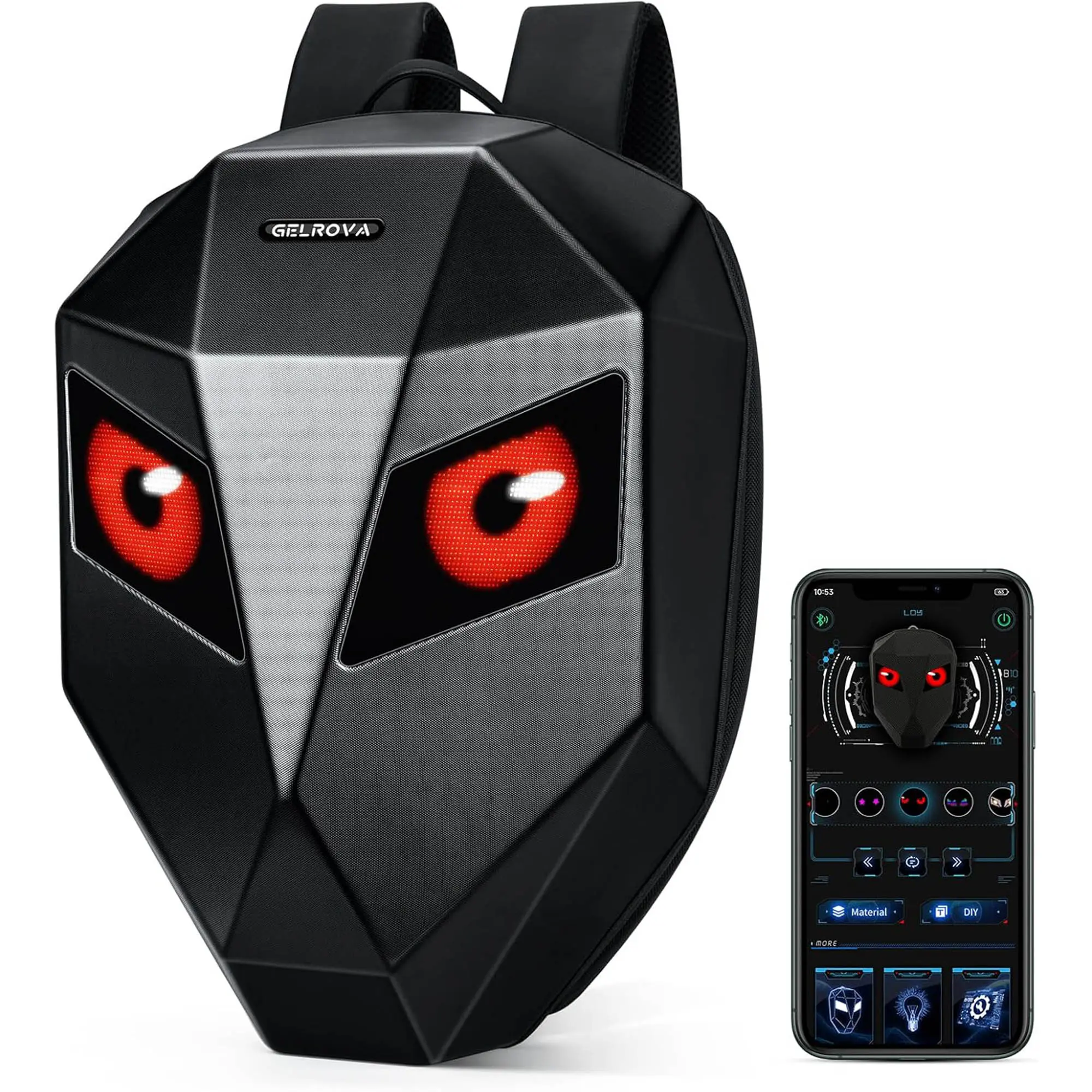 Gelrova Knight Series 19" LED Motorcycle Backpack – Waterproof Hard Shell, DIY Light-Up Eyes, Adjustable Straps, Perfect for Hiking, Cycling & Gifts