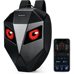 Gelrova Knight Series 19" LED Motorcycle Backpack – Waterproof Hard Shell, DIY Light-Up Eyes, Adjustable Straps, Perfect for Hiking, Cycling & Gifts