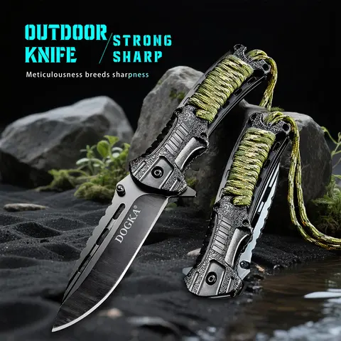 Portable Multipurpose Knives - Stainless Steel Rustproof Scratch-Resistant Edge, Cord-Attached Handle, Durable Ergonomic Design, Meat Cutter, Easy Cutting, Ideal for Kitchen & Camping Use, Great Father's Day Gift