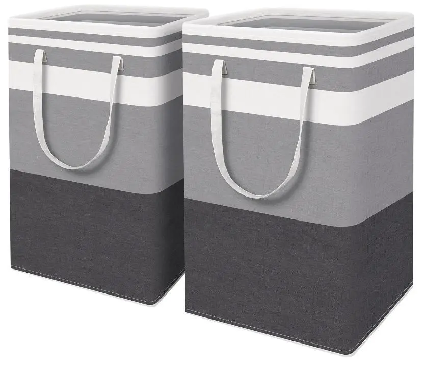 2-Piece 75L Large Capacity Foldable Laundry Hamper Set, Self-Standing Dirty Clothes Storage Basket with Handles, Waterproof Home Organizer Bin, Gray/White for Bedroom, Bathroom Cordless Travel Vacuum Bag durable lightweight wardrobe box