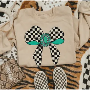 Checkered Turquoise Ribbon Sweatshirt, western clothing hoodies, western outfits women, western tops Checkered Turquoise Ribbon Sweatshirt, western clothing hoodies, western outfits women, western tops