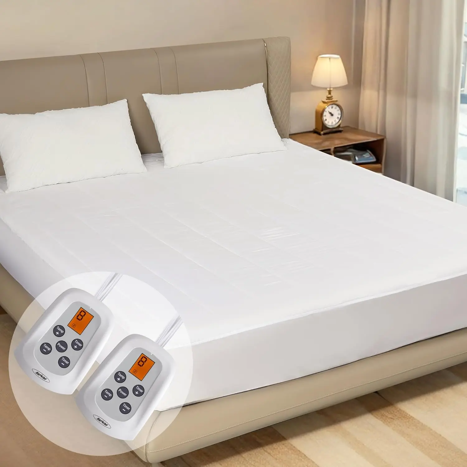 Sunvivi Full & King Size Heated Mattress Pad - Electric Bed Warmer with 10 Heat Levels, 12-Hour Timer, Dual Controller, Advanced Heating Wires, Breathable & Comfortable, Flexible Long Cords, Machine Washable, Home Gift for Thanksgiving