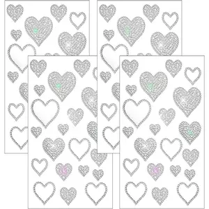 4 Sheets Crystal Rhinestone Heart Sticker Decals, Self Adhesive Glitter Bling Heart Sticker Window Clings, Car Body Decal Kit for Christmas Decal Holiday Decor Car Accessories