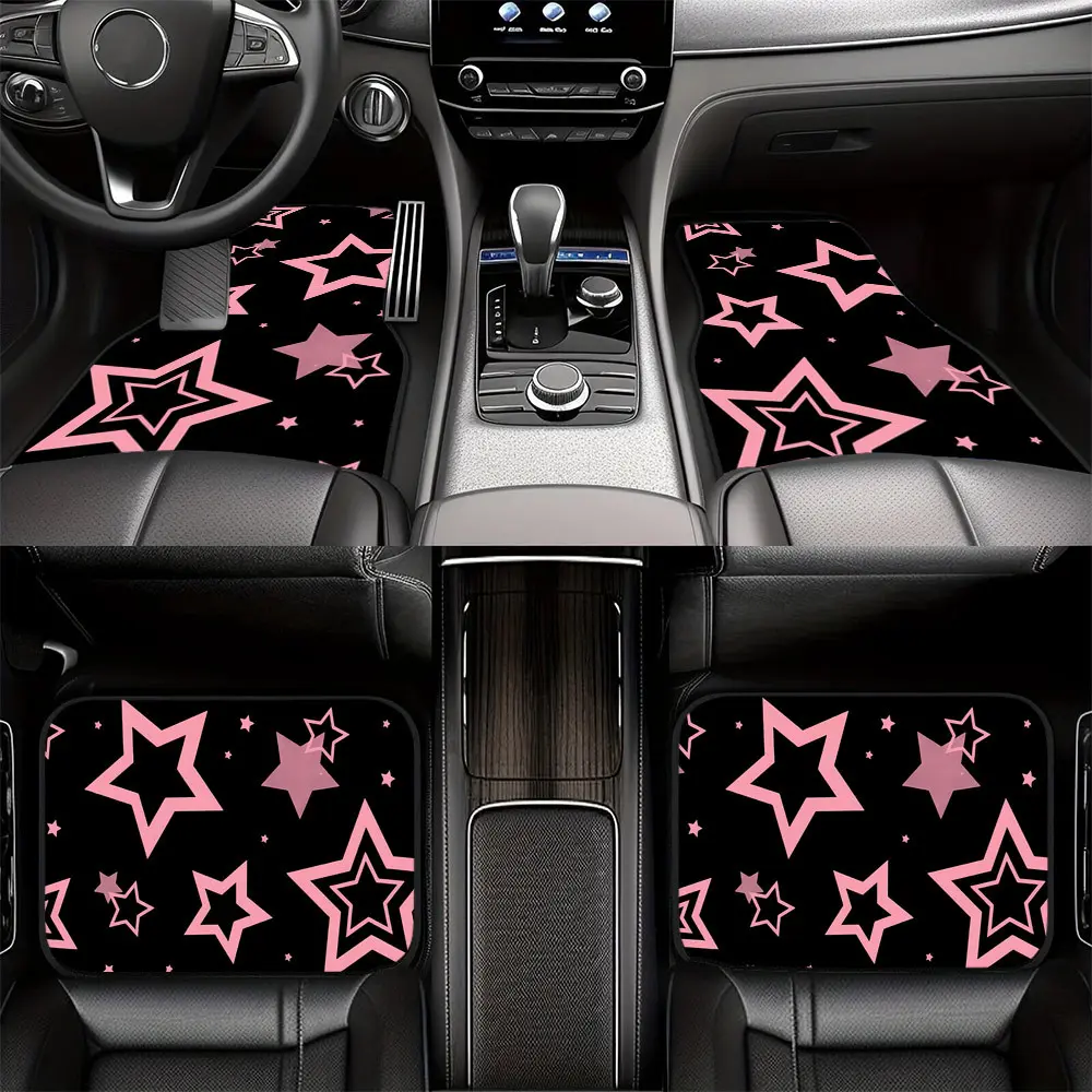 This Set of 4 Pink Star-Patterned Car Floor Mats, Automotive Floor Mats, Car Accessories, Is an Excellent Gift Choice, Durable And Suitable for Trucks, Sedans, Suvs, And More