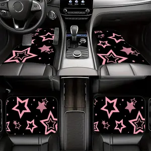 This Set of 4 Pink Star-Patterned Car Floor Mats, Car Accessories, Is an Excellent Gift Choice, Durable And Suitable for Trucks, Sedans, Suvs, And More