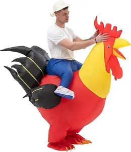 Inflatable Rooster Ride On Costumes for Adults Air Blow Up Suit Halloween Chicken Costumes Funny Dress for Men Women Halloween Party Suit Clothes Menswear Beige Plain Polyester Waterproof Breathable Easy to Use Decor