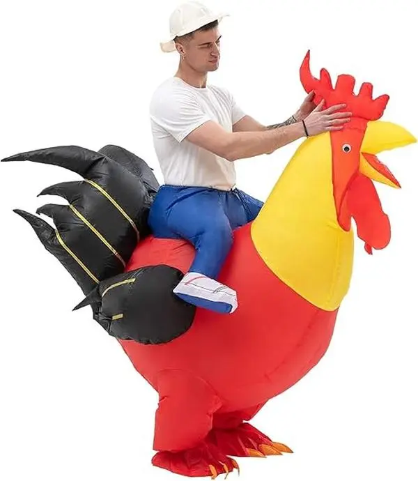 Inflatable Rooster Ride On Costumes for Adults Air Blow Up Suit Halloween Chicken Costumes Funny Dress for Men Women Halloween Party Suit Clothes Menswear Beige Plain Polyester Waterproof Breathable Easy to Use Decor