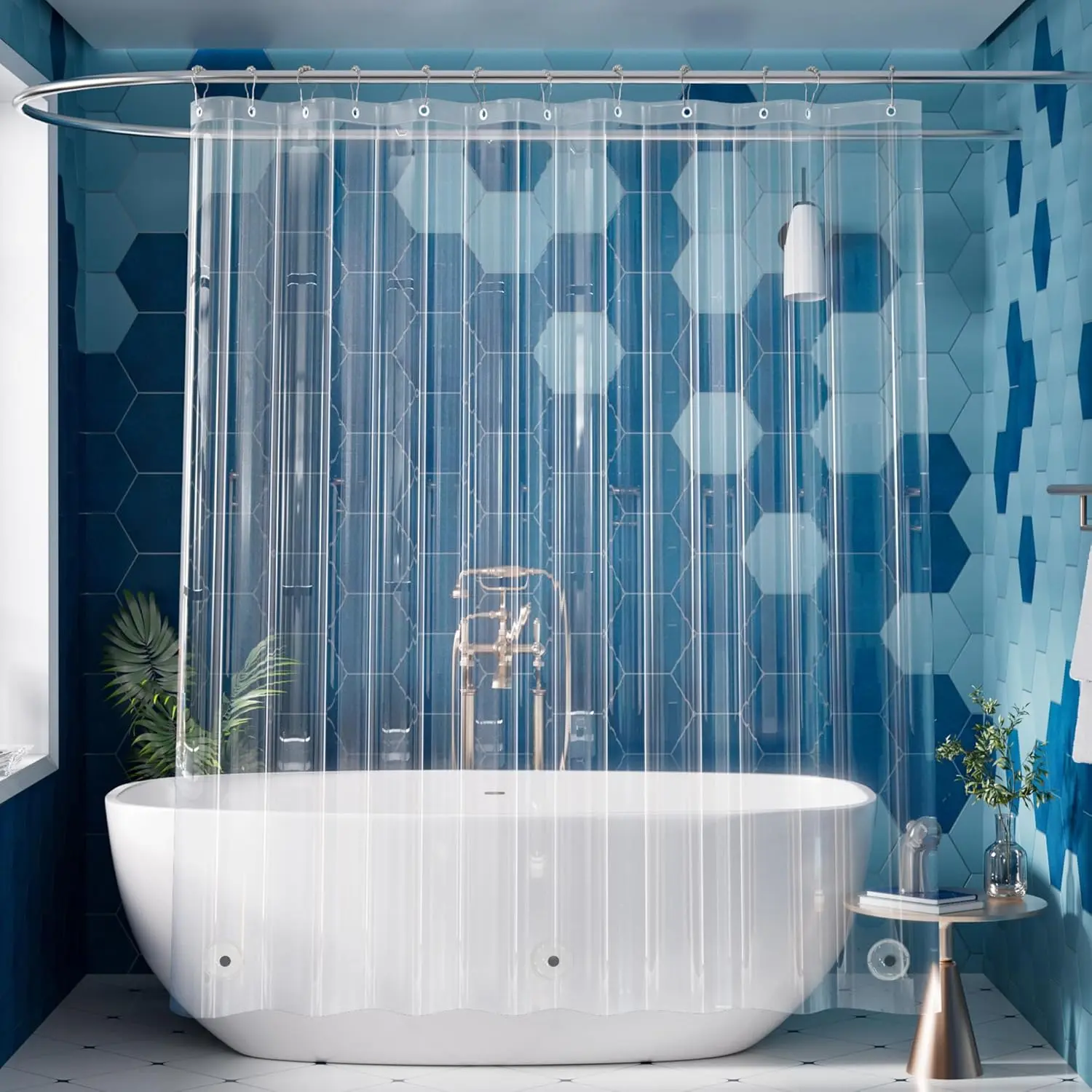 Clear Shower Curtain Liner, Plastic Shower Liner PEVA 72 x 72 Lightweight Waterproof Shower Curtains for Bathroom with Magnets and Rustproof Grommets