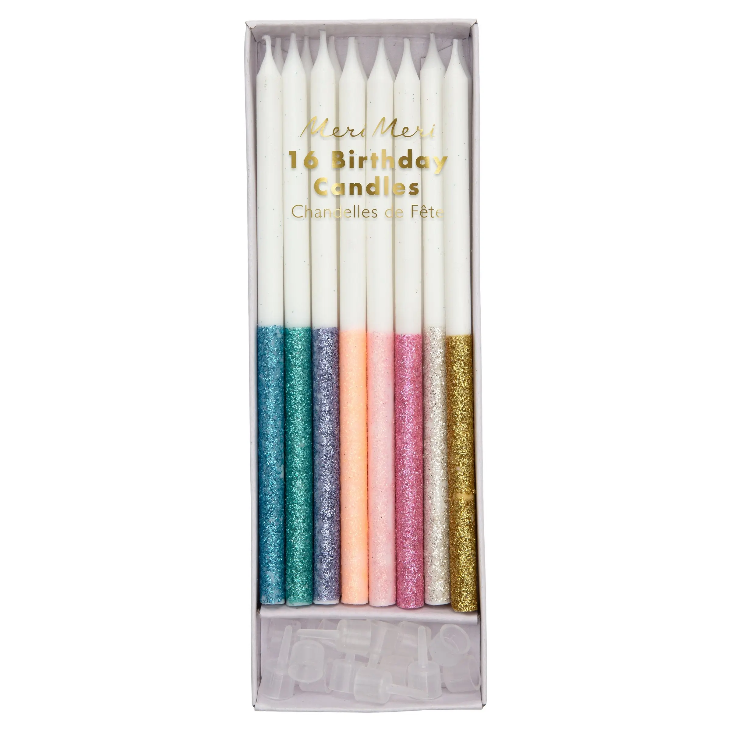 Multicolor Dipped Glitter Candles (x 16)