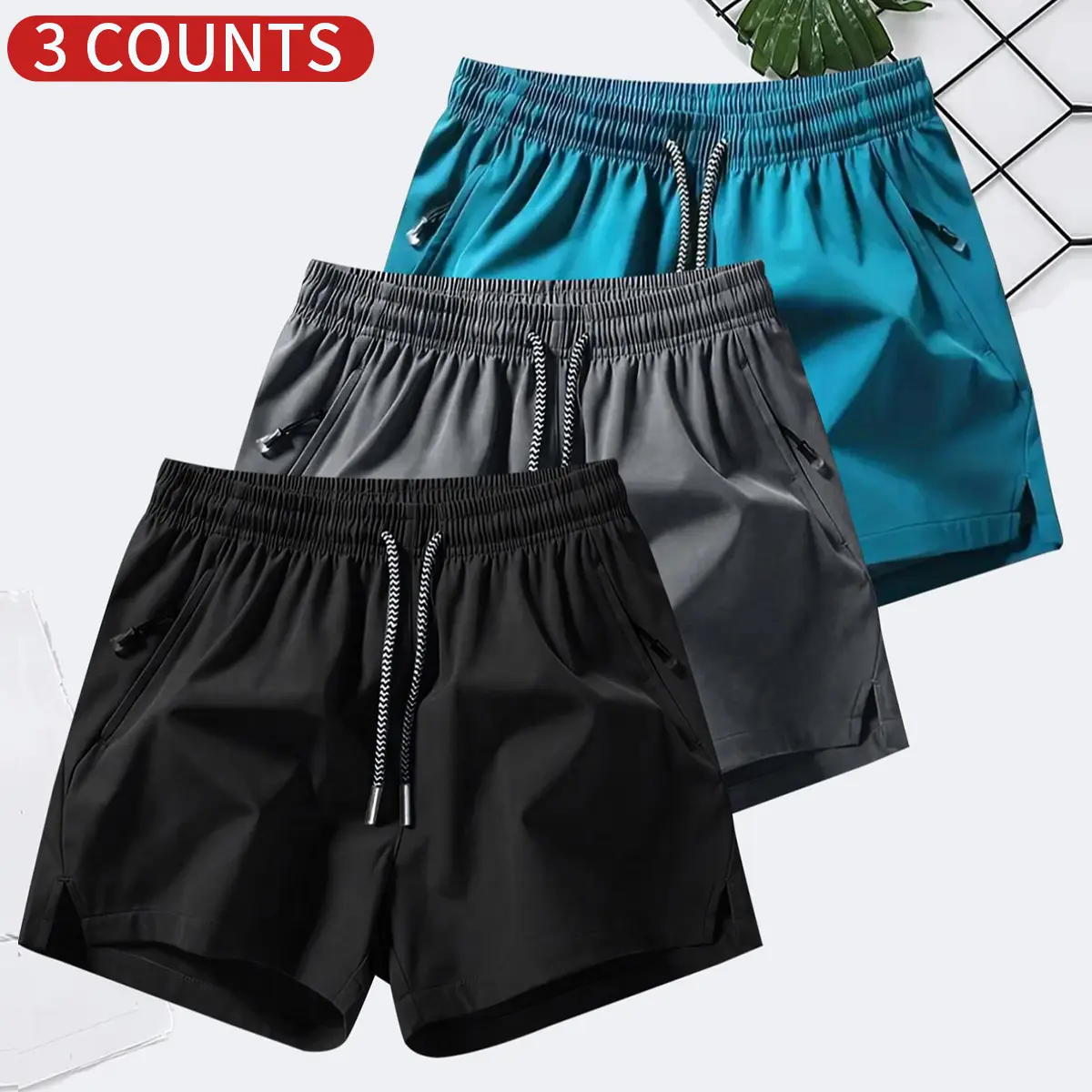 Men's zipper pocket shorts, breathable and comfortable everyday shorts, summer casual men's shorts, stylish summer shorts men's brown tropical solid fabric shorts