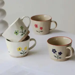 Flower Pattern Coffee Mug, 1 Count Ceramic Tea Cup, Water Cup, Milk Cup, Drinking Cup for Home Office Use, Kitchenware, Drinkware