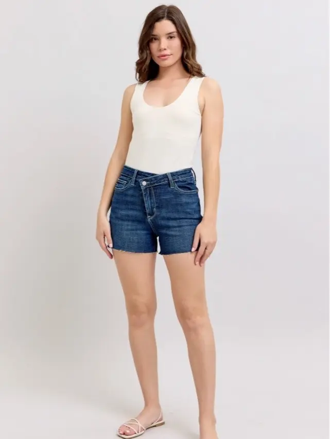 Maddie Judy Blue High Waist Criss-Cross Waistband Short