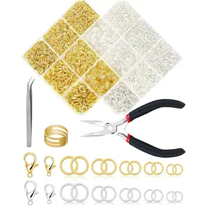FIVEIZERO 2400PCS Jump Rings Kit for Jewelry Making Supplies & Necklace Repair with Silver & Gold Jump Rings, Lobster Clasps, Pliers, Tweezer & Opener, Jewelry Repair Kit for Earrings and Charms