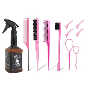 11-piece set: eyebrow brush and comb, braiding tool set, braiding spray bottle, teasing comb, steel pin tail comb, double-ended eyebrow brush, duckbill clips, edge control brush