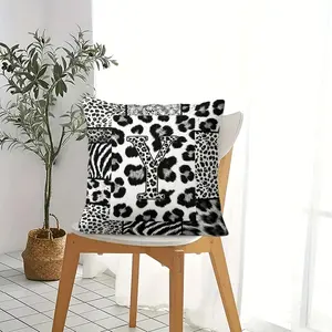 Leopard Print Letter Throw Pillow, Black White Animal Patchwork Decor, Soft Microfiber Accent Pillow, Home Decoration, Complete with Insert
