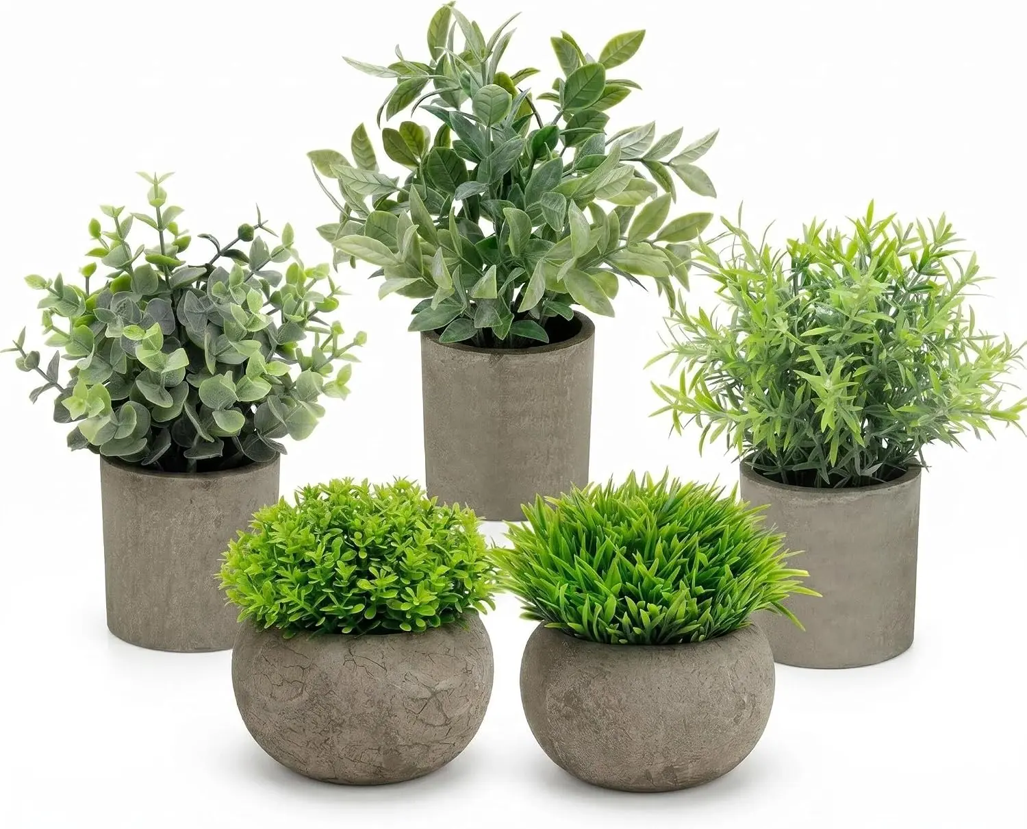 AUUGUU Artificial Potted Plants Faux Greenery in Cement Pots for Shelf, Bookshelf, Office or Home Decor, Small Decorative Fake Plants for Modern Indoor Display