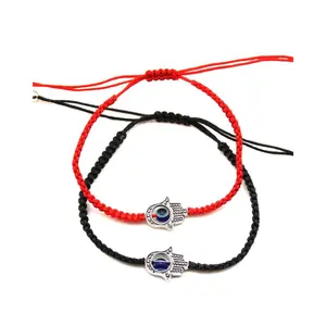 Black and Red Woven Hamsa Bracelet with an Evil Eye inside the Hamsa