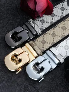 Men's Business Fashion Letter Pattern Belt, Automatic Buckle Belt, Casual Waistband for Jeans Trousers, Fashion Belt for Party, Daily Clothing Decor