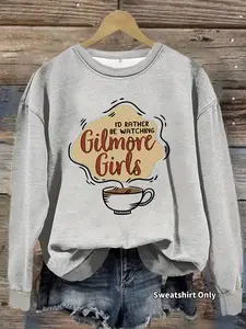 Women's Casual Gilmore Girls Coffee Mug Graphic Pullover Sweater, Soft Long Sleeve Round Neck Sweatshirt, All Seasons Wear
