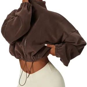 Women's Fleece Jacket Fashion Long Sleeve Stand Collar Zip Up Jacket Fall Winter Outwear