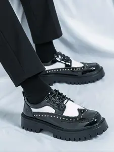 Men's Fashionable Lace Up Platform Oxford Shoes, 2025 New Style Casual Business Comfortable White and Black Shoes for Work & Daily Wear, Male All-match Shoes for Daily Wear
