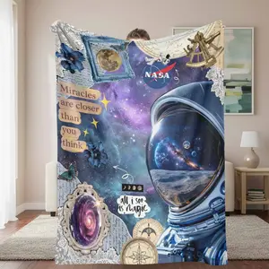 Astronaut Galaxy Exploration Flannel Blanket Cosmic Space and Moon Print Design Ultra Soft Warm Lightweight Cozy Throw for Bedroom Sofa Office Travel Gifts Meditation and Stargazing Nights, Aurora Galaxy Blankets, Celestial Blankets