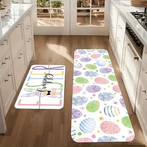 Easter Kitchen Rug Set - Farmhouse "Happy Easter" Bunny Ears Design - Non-Slip Washable Polyester Floor Mats - Decorative Spring Holiday Runner for Indoor Entryway, Bathroom, Sink - Cute Pet Lover Gift stylish home decor