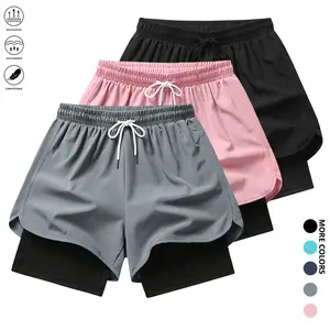Summer women’s solid-color shorts three-piece set with lining—comfortable and breathable; suitable for outdoor activities, sports fitness, and everyday casual wear. Women’s shorts | Summer womenswear