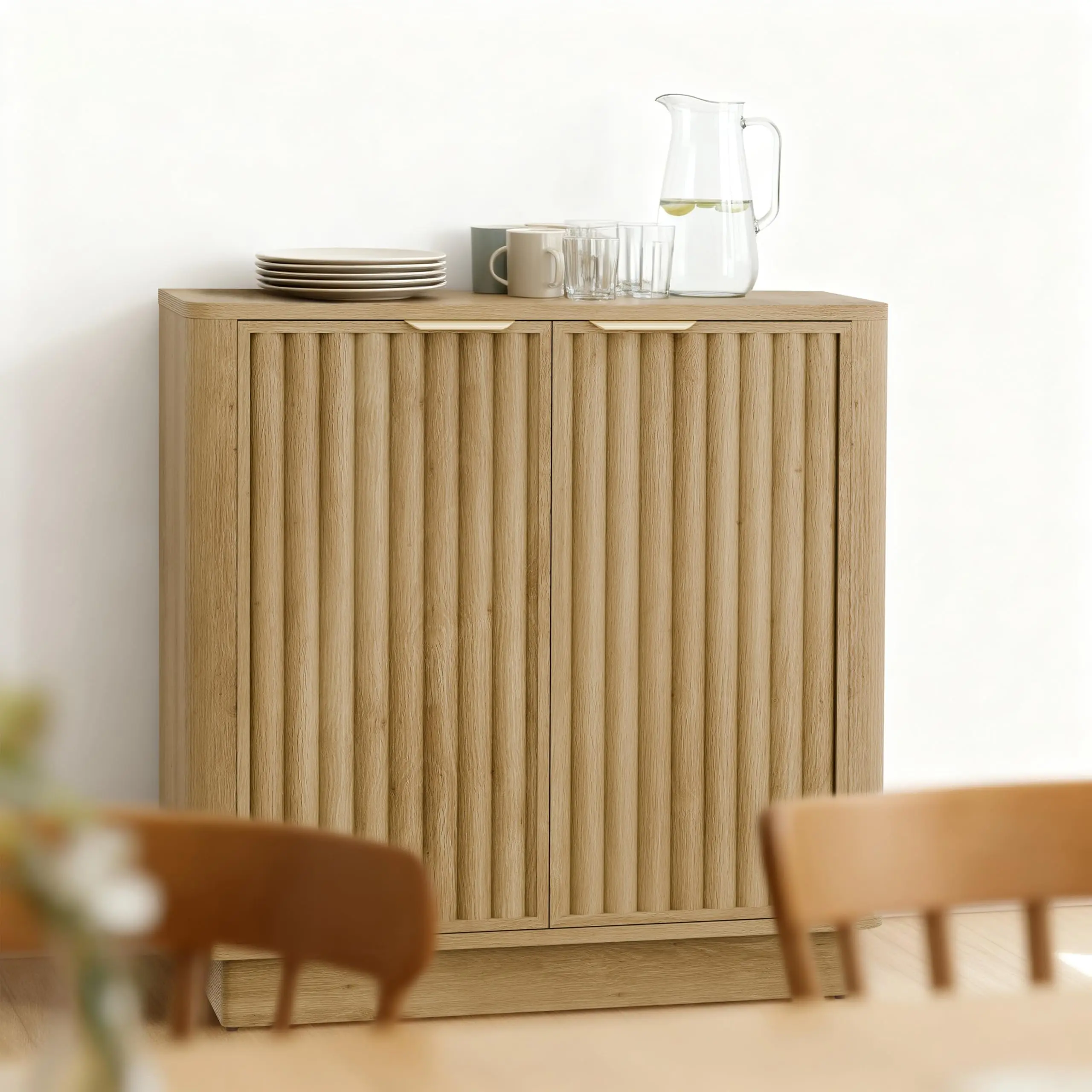 Buffet Cabinet with Storage,Accent Sideboard with Adjustable Shelves,Fluted Console Table, Modern Credenza for Entryway,Living Room,Dining Room,Kitchen,Natural