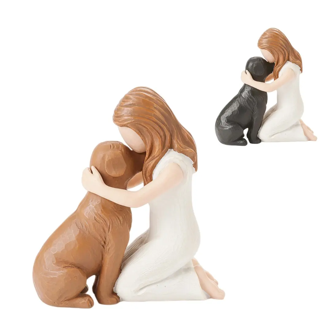Resin Pet Memorial Statue, Hand-Painted Hugging Dog Puppy Sculpture, Comfort Gift for Lost Pets, Home Decor Keepsake, Single Piece