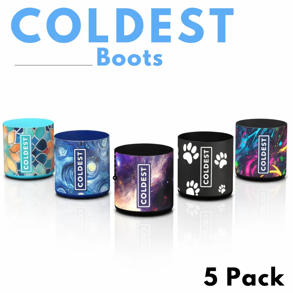 COLDEST Boots – 5 Pack Silicone Water Bottle Boot Protector Set | Durable Anti-Slip Bottle Bottom Cover to Prevent Dents, Scratches & Noise | Fits COLDEST Bottles & Most Bottles