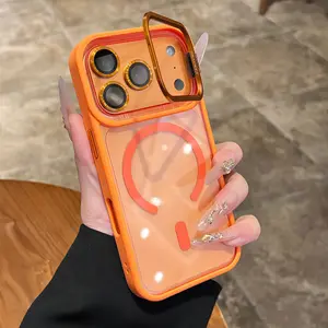 Luxury Lens Bracket Magnetic Clear Phone Case Compatible With iPhone 17 Pro Max Air 16 15 14 13 Pro Max Plus Men Women Transparent Magnetic Wireless Charging 17 promax Cases With Lens Protector Hard Shockproof Back Cover