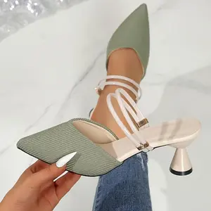 Women's Shoes Elegant and Versatile, Comfortable Solid Color Pointed Wine Glass Heel for Parties, Outdoor High Heels Mules Can Be Worn Twice xch-1693
