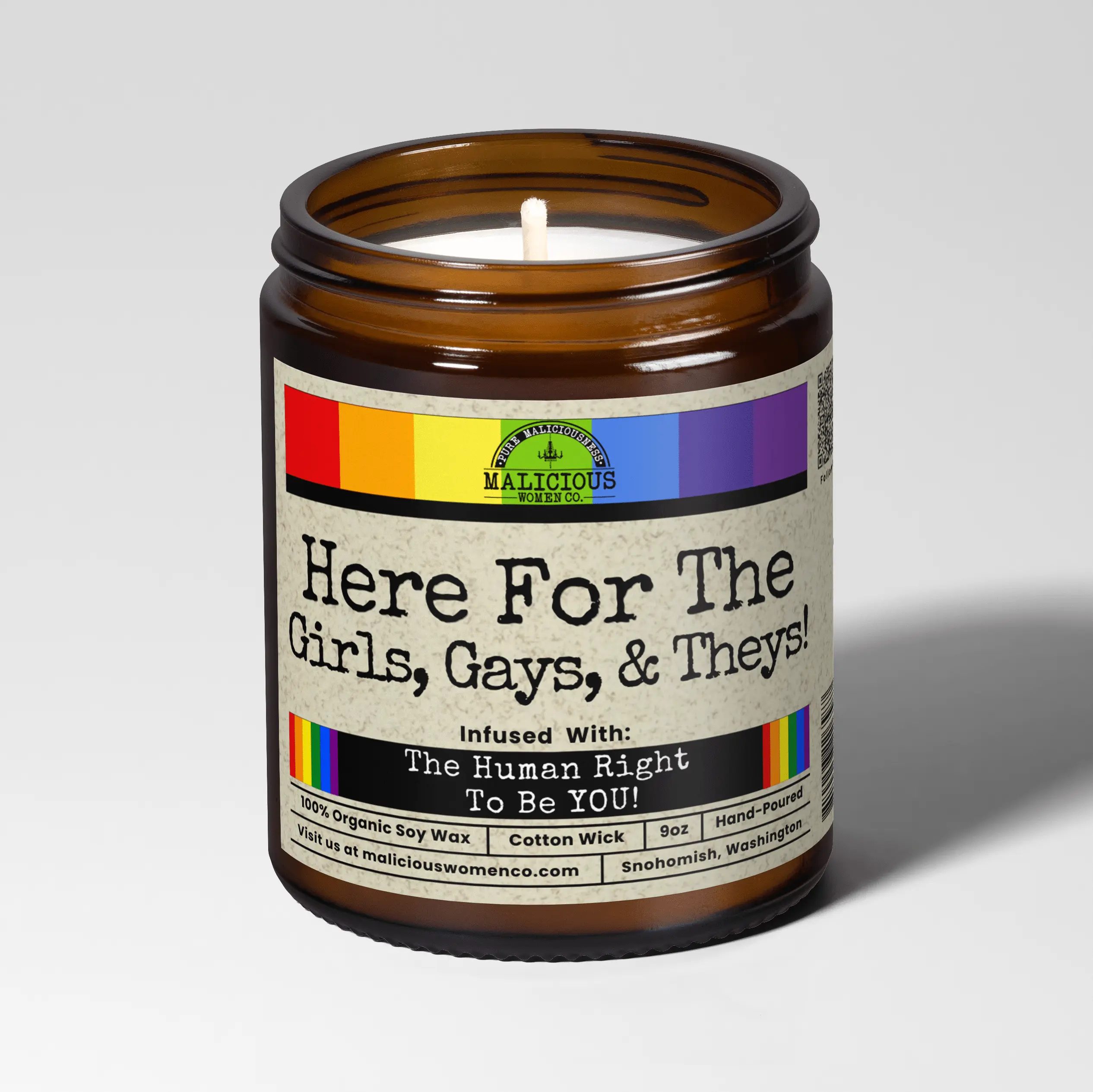 Here For the Girls, Gays, & Theys 9oz Political Candle Malicious Women Co