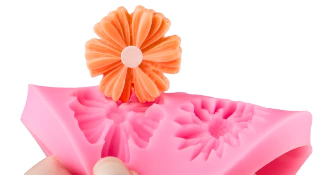 Flower Silicone Fondant Molds, 4 Pack | Daisy Rose Flower Chocolate Candy Molds, Non-Stick, for Cupcake Topper, Cake Pop Decoration