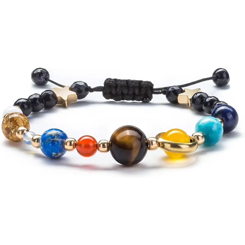 Celestial Solar System Planet Bracelet for Women, Natural Stone Beaded Astronomy Jewelry with Adjustable Band, Everyday Wear, Planet Beads, Elegance, Fashionable, Cosmic, Unisex, Anniversary, Birthday, Bracelet Stacking, Casual, Christmas, Daily, Detailed