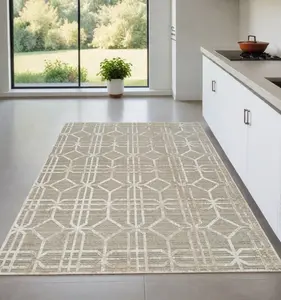 212 MAIN Modern Machine-Woven Abstract Distressed Area Rug, 4x6 ft Beige & Brown Rectangle Size, Indoor Use, Stain-Proof Weave Carpet for Home Living Spaces